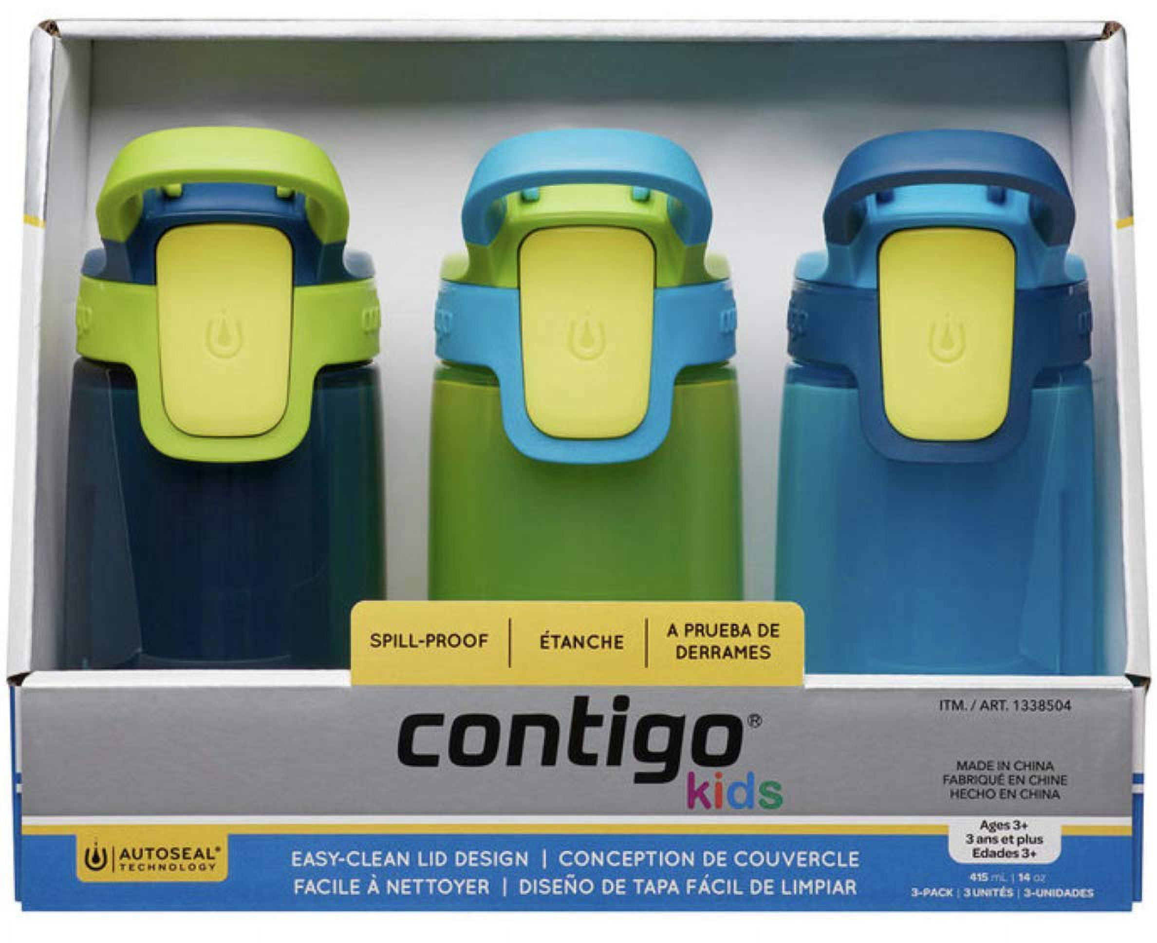 Contigo flasks Navy/Green/Blue Autoseal Sip Kids 415ml Water Bottles, 3 Pack
