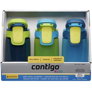 Contigo flasks Navy/Green/Blue Autoseal Sip Kids 415ml Water Bottles, 3 Pack