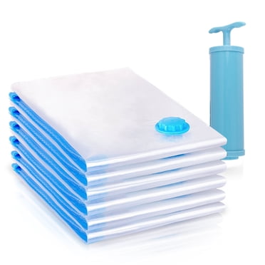 6Pcs Vacuum Compression Storage Bags with Hand Pump Reusable Thick Storage Saver Bags for Clothing Bedding Blankets, Travel Packing