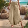 thumbnail image 4 of Lenpel Wide Leg Pants for Women Elastic High Waisted Solid Color Cropped Ruffle Hem Palazzo Pants Casual Loose Trousers, 4 of 7