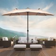 thumbnail image 1 of Costway 15Ft Patio Double-Sided LED Market Umbrella Crank Solar Powered Beige, 1 of 10