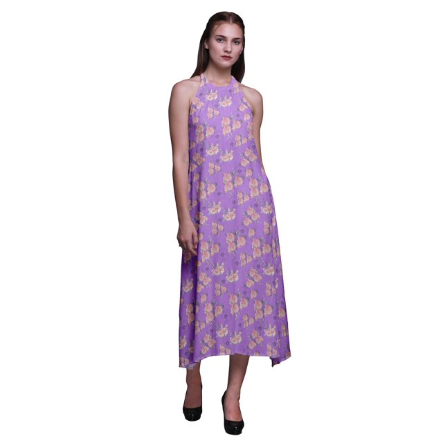 Bimba Robe de Plage Dos Nu Imprimée à Fleurs pour Femmes, Col Halter, Rayonne, Grande Taille