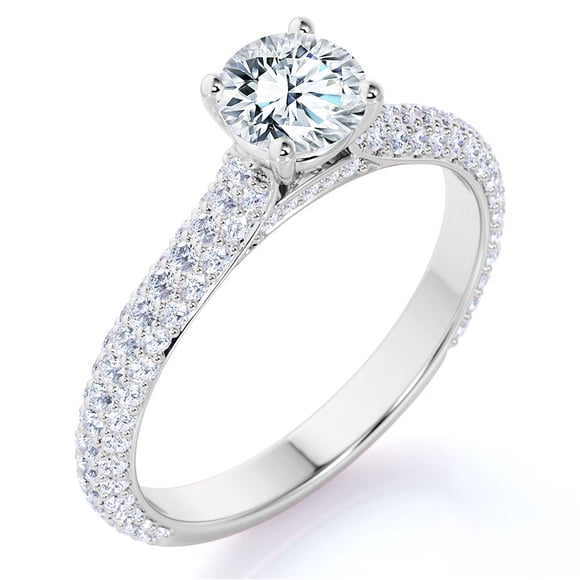 JeenMata 1 Carat Round Brilliant Cut Lab Grown Diamond Micro Pave Set Engagement Ring - Vintage Style Promise Ring in 18K White Gold Plating for Women