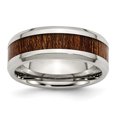 thumbnail image 1 of Stainless Steel Polished Brown Wood Inlay Enameled 8.00mm Ring 9.5 Size, 1 of 6