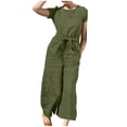 thumbnail image 1 of Yuyuzo Women Cotton Linen Jumpsuits Summer One-Piece Outfits Short Sleeve Wide Leg Long Pants Rompers, 1 of 7
