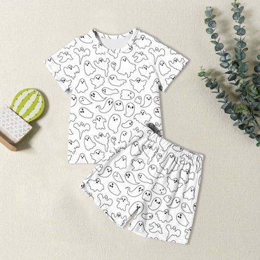 Ensemble de Pyjama Imprimé pour Filles, Doux, Col Rond, Vêtement de Nuit Confortable, Taille Élastique, Tenue Décontractée pour le Printemps et l'Été