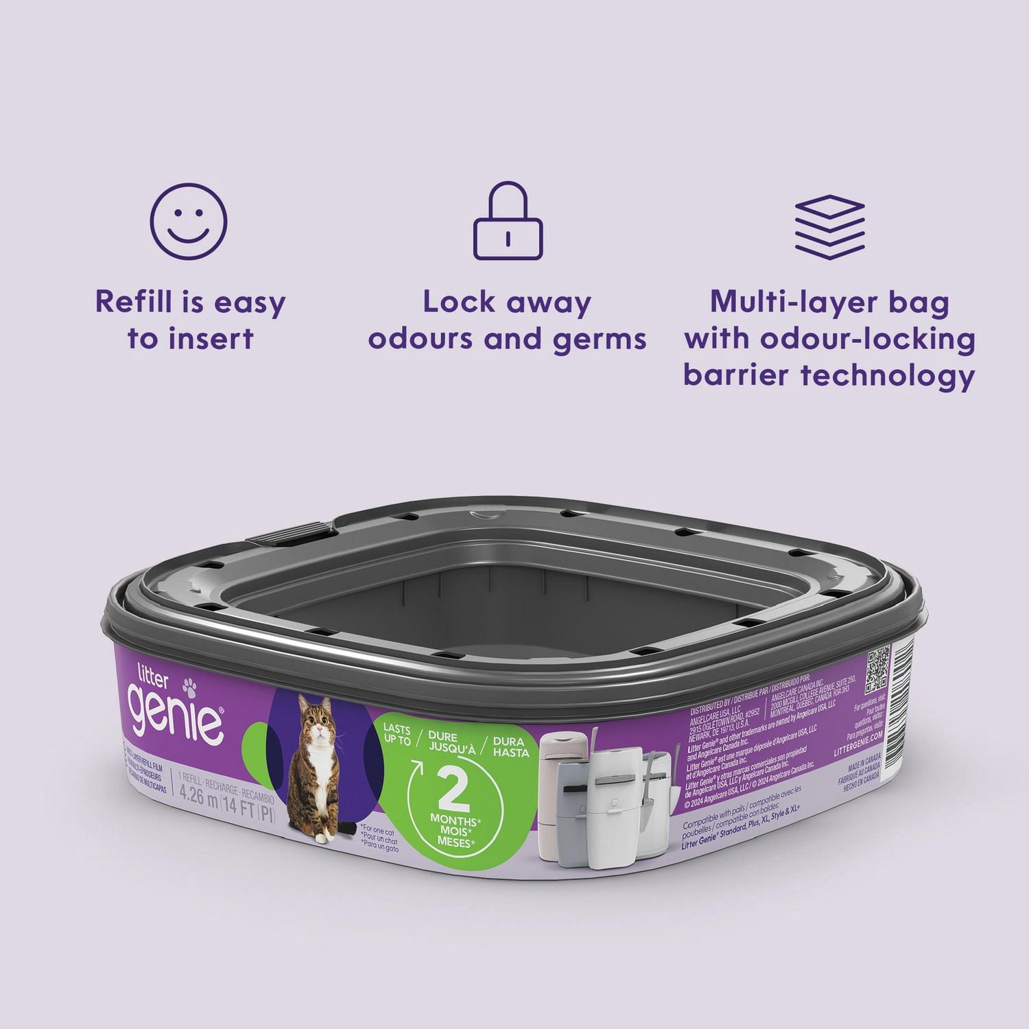 Recharge standard Litter Genie 1pk - Dure jusque 2 mois pour un chat - sacs à litière