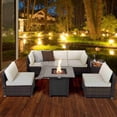 thumbnail image 3 of Costway 7PCS Patio Rattan Furniture Set 30" Fire Pit Table Cover Cushion Sofa Off White, 3 of 9