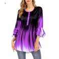 thumbnail image 2 of Maoww Gradient Couleur T-Shirt Femmes Rond Col Té Casual Bouton Rond Col Volant Manches Chemisier Swing Ample Top, 2 of 5