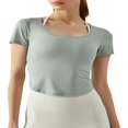 thumbnail image 1 of Femmes Entraînement T-Shirts Manches Courtes Ourlet Courbé Yoga Tops, 1 of 6
