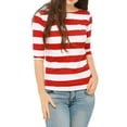 thumbnail image 1 of INSPIRE CHIC T-shirt à Manches au Coude d'Halloween pour Femme Haut Décontracté Basique Col Bateau Coupe Ajustée Tee Petit Rouge, 1 of 6