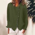 thumbnail image 1 of RXIRUCGD Chemise à Manches Longues en Coton et Lin pour Femme, Chemise à Col Rond Unie à la Mode, Chemise/chemise à Manches Longues à Col Rond pour Femme, Vert Armée, Taille : L, 1 of 6