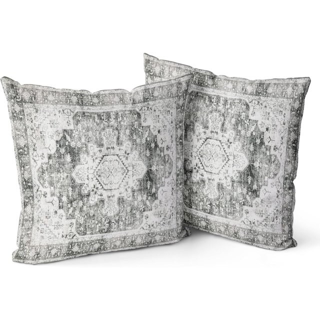 Grey Boho Throw Pillow Covers Set of 2 Monaco Rug Carpet Double Sided Pattern Cotton Soft Pillow Case Cushion Cover Pillowcase for Garden Couch Sofa Bed Decorative 20x20 inch