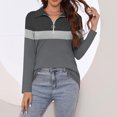 thumbnail image 4 of Plebaso Chemises à Manches Longues pour Femmes à Blocs de Couleur Quart Zip Hauts Décontractés Col Pull Blouses pour Femmes, 4 of 7