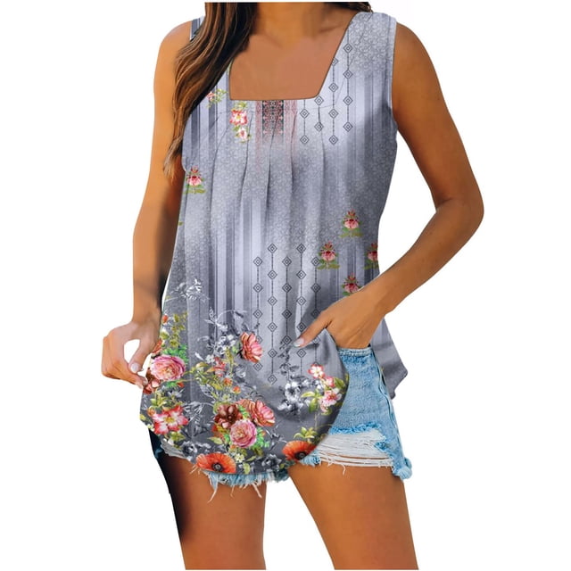 T-shirts pour Femmes Mode Femmes Imprimé Débardeurs Confortables Légers Camisole T-Shirt T-Shirt Imprimé Machine