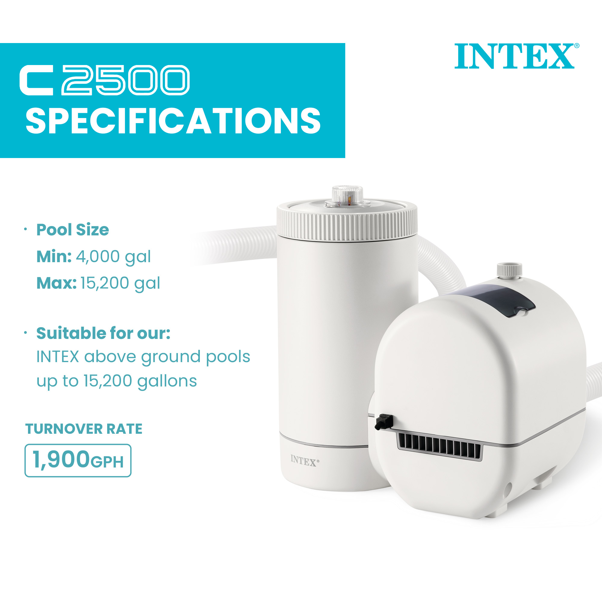 Pompe à filtre cartouche Intex C2500 avec GFCI (110-120 volts)