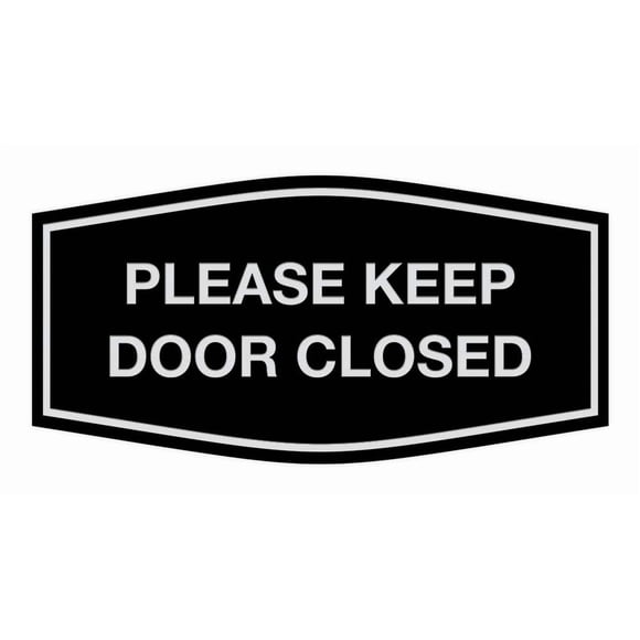 Signs ByLITA Fancy Please Keep Door Closed Sign - Security and Safety | Durable Material | Easy to Install (Black/Silver) - Large 1 Pack