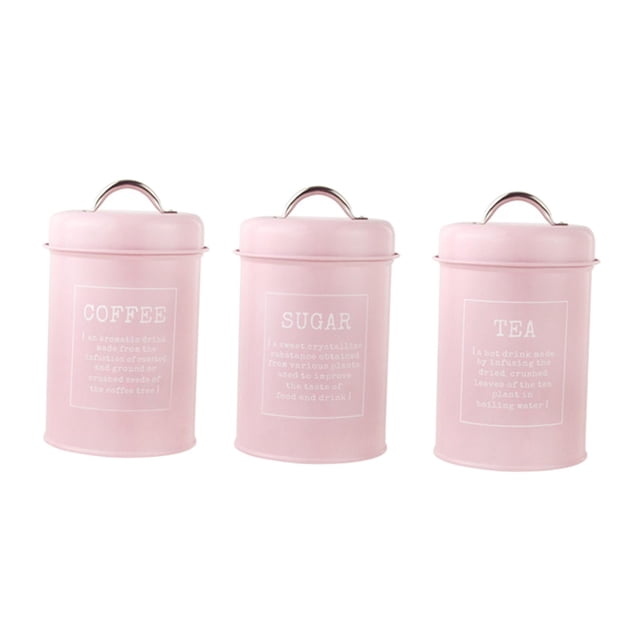Abbracc Metal Kitchen Canister Set coffee and tea Sugar Storage Jars Containers for A Pink