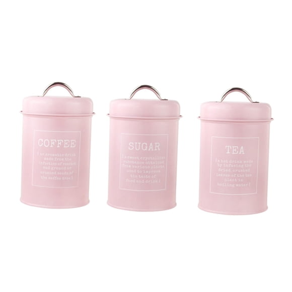 Rongfmy Metal Kitchen Canister Set coffee and tea Sugar Storage Jars Containers for A Pink