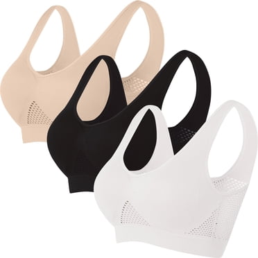 Pisexur 3PC Sports Bras for Women Breathable Full Coverage Bra Wireless Bras for Women Solid Color High Impact Everyday Bra Underwear Plus Size Bras S-5XL