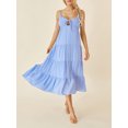 thumbnail image 3 of Kmbangi Robe Midi Cami d'Été pour Femmes Couleur Unie Bretelles Spaghetti Dos Nu Tie-Up Partie Plage Robe de Ligne, 3 of 9