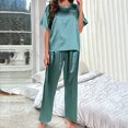 thumbnail image 3 of Ensembles 2 Pcs pour Femmes Été Col Rond Manches Courtes Poche Ajouter Pantalon Pyjama en Soie Glacée Ensembles de Détente d'Été pour Femmes en Liquidation, 3 of 6