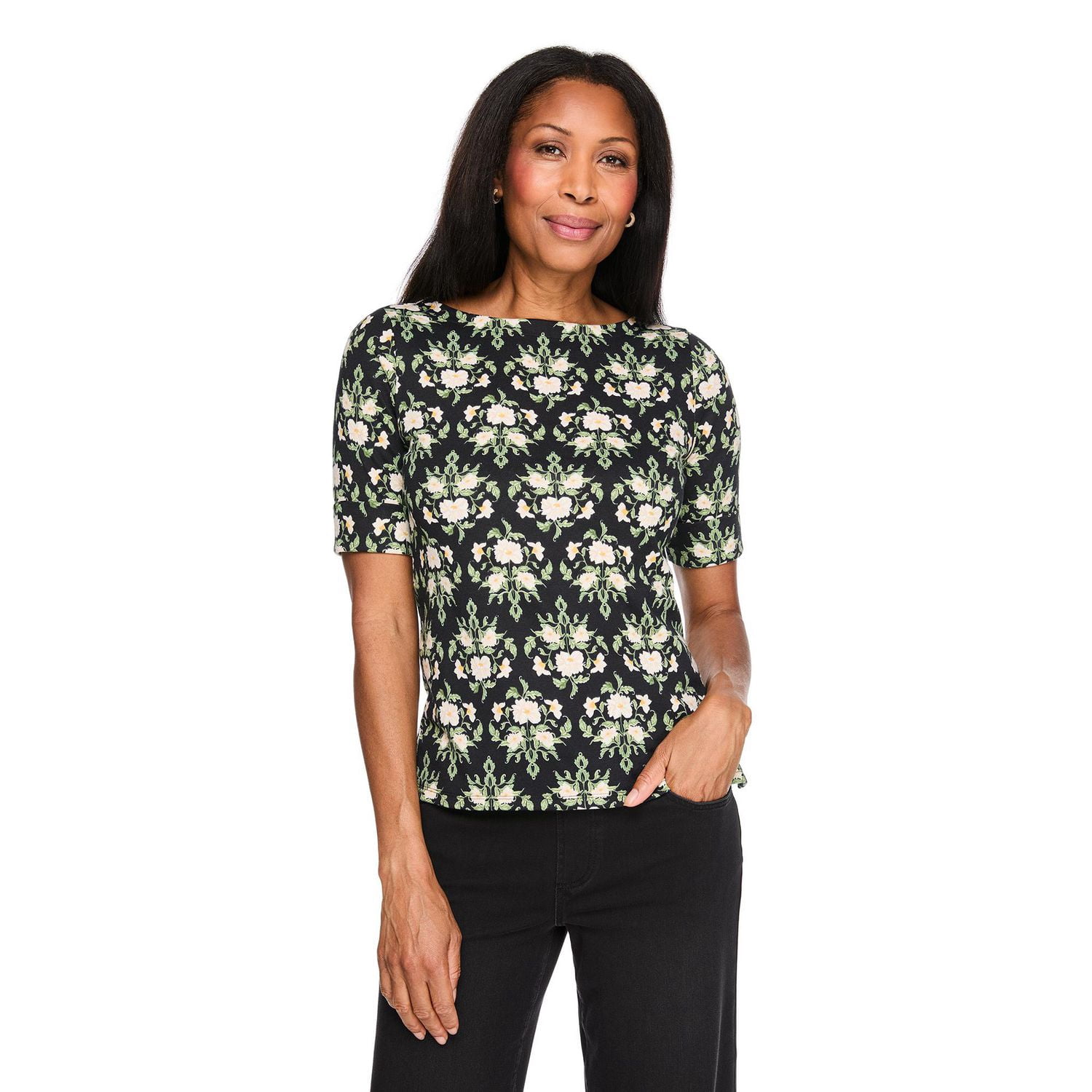 Karen Scott Women's Boat-Neck Printed Top