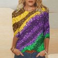 thumbnail image 2 of Penkiiy 2024 Chemise Manches 3/4 Mardi Gras Blouse Fantaisie pour Femmes Tunique à Imprimé Masque de Carnaval Fête à Thème Col Rond T-Shirt 3TG Multicolore, 2 of 5