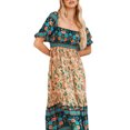 thumbnail image 2 of Faithtur Femmes d'Été Robe Bohème Manches Courtes Plissée Poitrine Motif Floral Boho Style une Pièce Jupe de Gâteau, 2 of 5