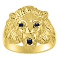 thumbnail image 1 of RYLOS Gold Plated Silver Lion Head Ring Color Stone Birthstones Eyes and Mouth Fun Designer Rings Sapphire Jewelry Size 13, 1 of 8
