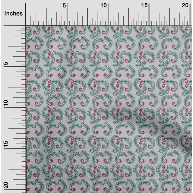 oneOone Silk Tabby Fabric Leaves & Swirl Block Printed Craft Fabric BTY 42 Inch Wide