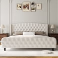 thumbnail image 2 of PIONEERWORKS 51" Tall Queen Size Bed Frame with Deep Button Tufted Wingback Headboard and Footboard, Velvet Upholstered Platform Bed Frame, Cream, 2 of 8