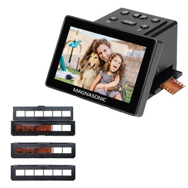 Magnasonic Scanneur de Pellicule 25 MP avec Grand Écran 5 Pouces et HDMI, Long Plateau Supports de Pellicule Négative 35 mm, Convertit les Pellicules 35 mm/126/110/Super 8 et les Diapositives 135/126/110 en Photos Numériques, Mémoire Intégrée (FS70NT01)
