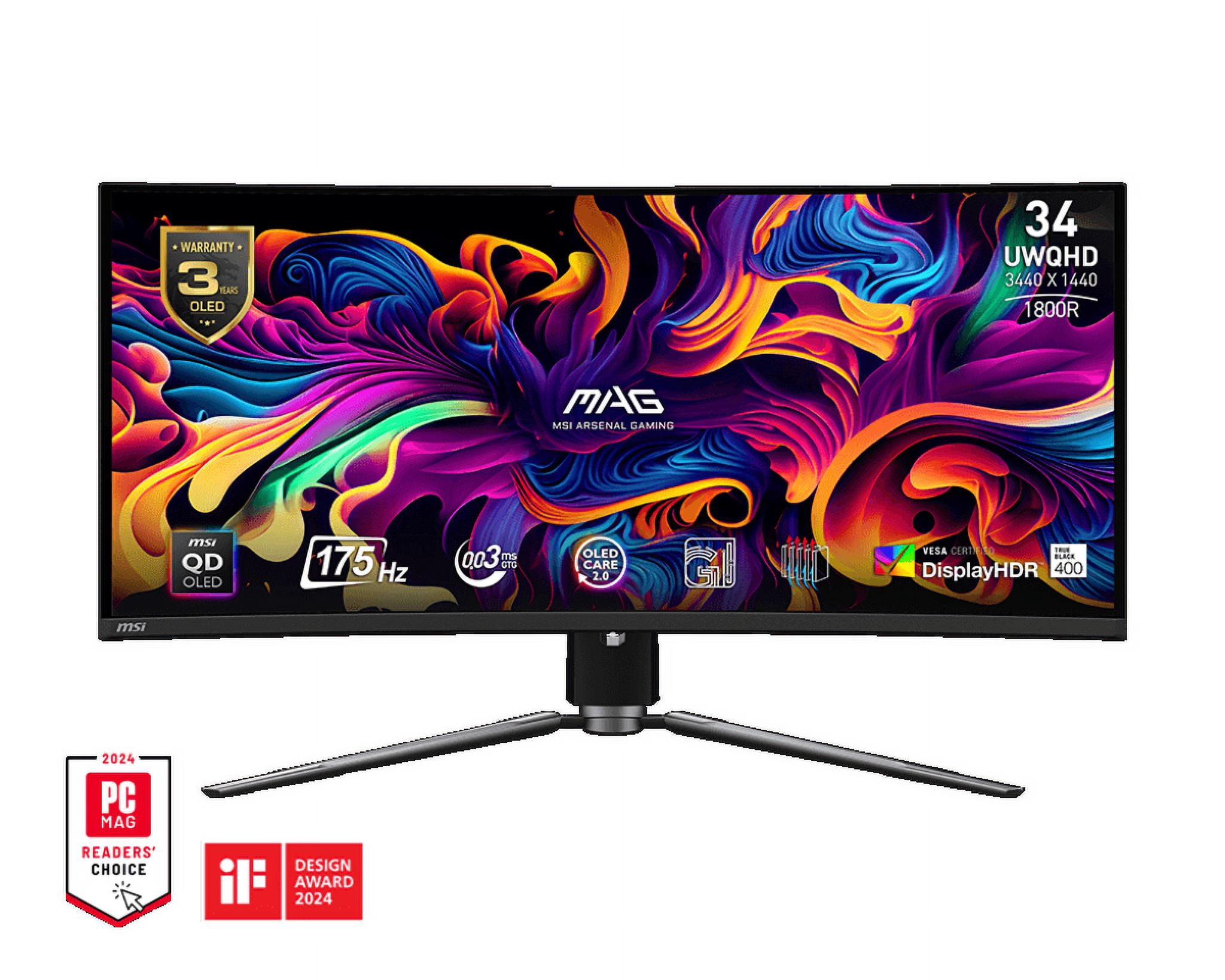 MSI 34" OLED Curved Gaming Monitor, QHD 175Hz 0.03ms, MAG 341CQP QD-OLED