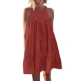 thumbnail image 1 of Penkiiy Robe d'Été Sans Manches pour Femmes, Dos Nu, Décontractée, Ligne A, à Volants, Robe de Plage, Vacances, Mini Robe m Vin, 1 of 7
