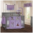 thumbnail image 1 of BabyFad Ensemble de Literie pour Bébé Fille de 9 Pcs Style Safari dans la Jungle avec Mobile Musical – Violet, Éléphants et Girafes, 100 % Coton, Déco de Chambre de Bébé, 1 of 4