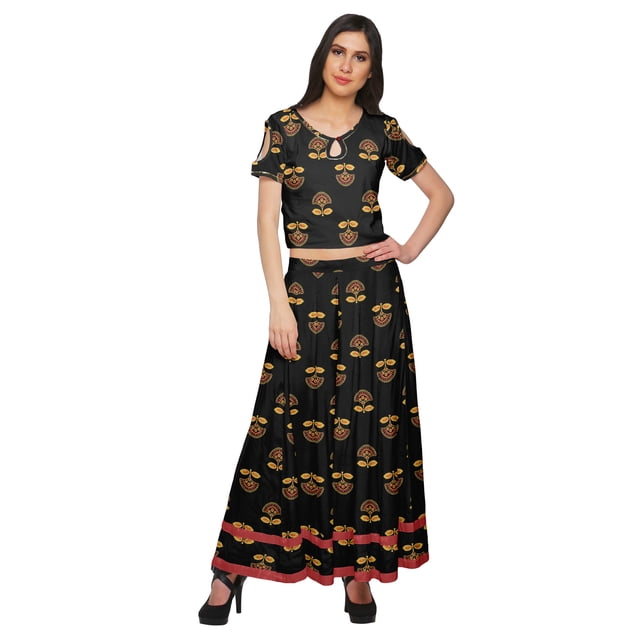 Moomaya Crop Top And Palazzo Set Party Wear Printed Santoon Ethnic Set For Girl