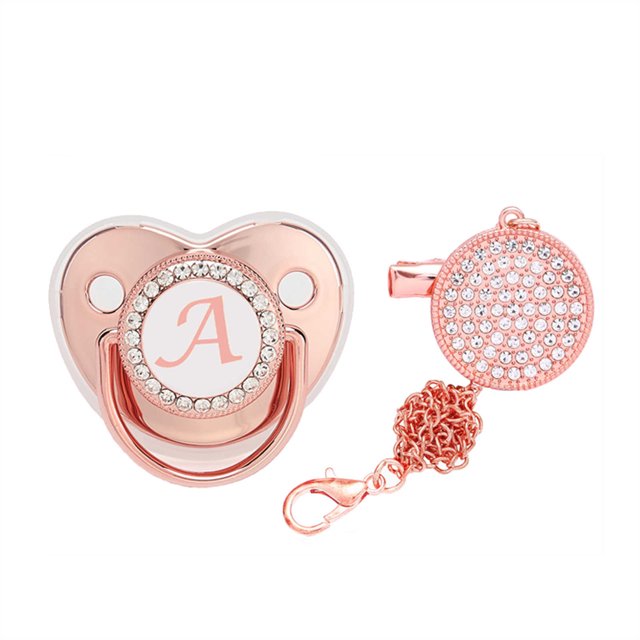 XZNGL Baby Pacifier 26 Letter Name Initial Clip Silicone Infant Nipple Bling Newborn Pacifier
