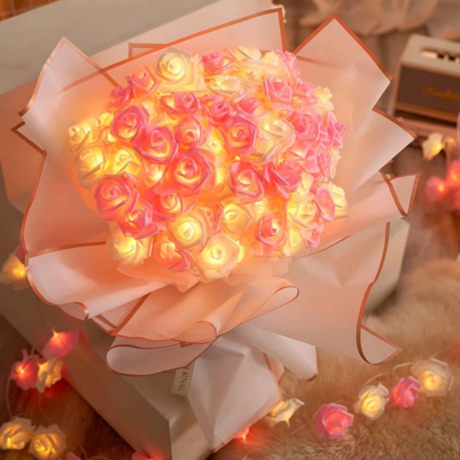 TOUMENY Romantic Rose LED String Lights, Valentine's Day Bedroom Decor, Battery-Operated Ambient Party Lighting for Teens Adults