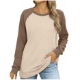 thumbnail image 1 of MeetoTime Women's Fashion Drop Shoulder Tops Fleece Crew Neck Long Sleeve Color Block Fall T-Shirts, 1 of 8