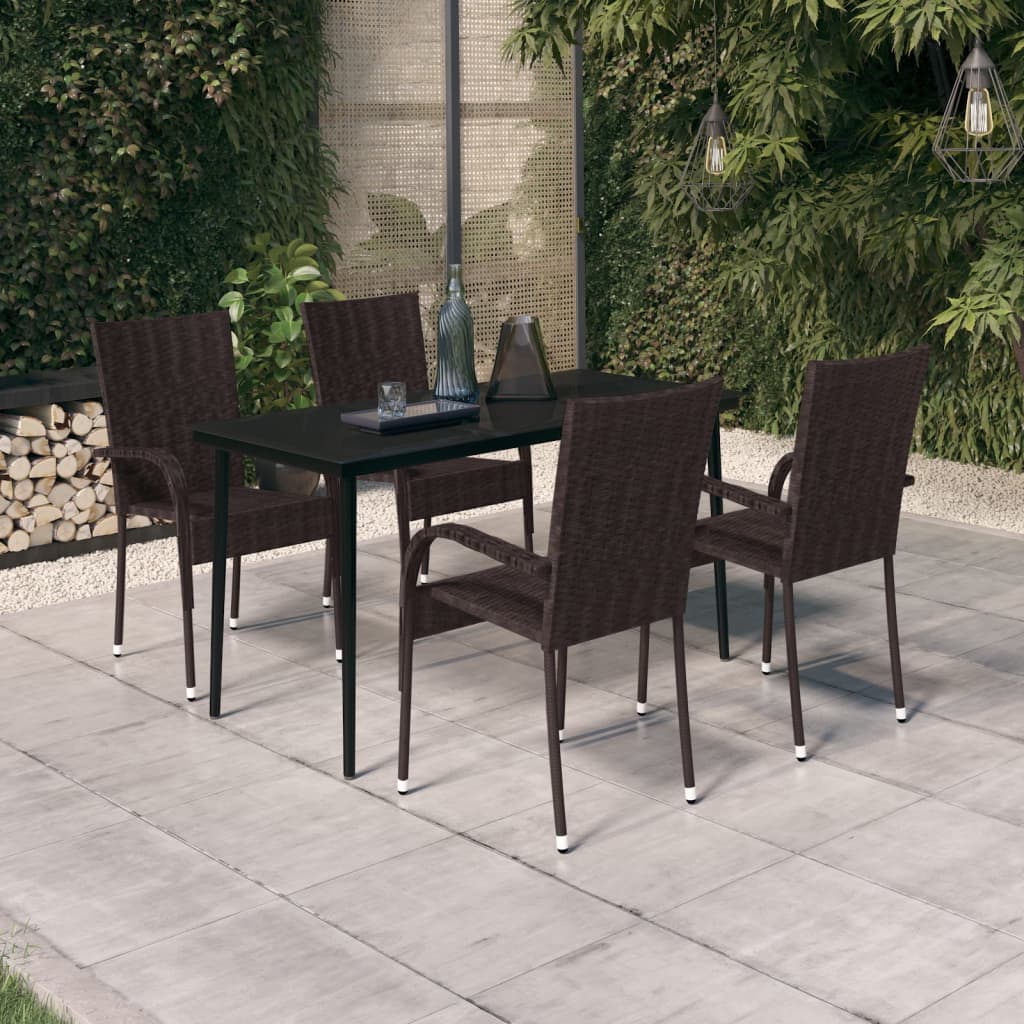 vidaXL 5 Piece Garden Dining Set Brown and Black