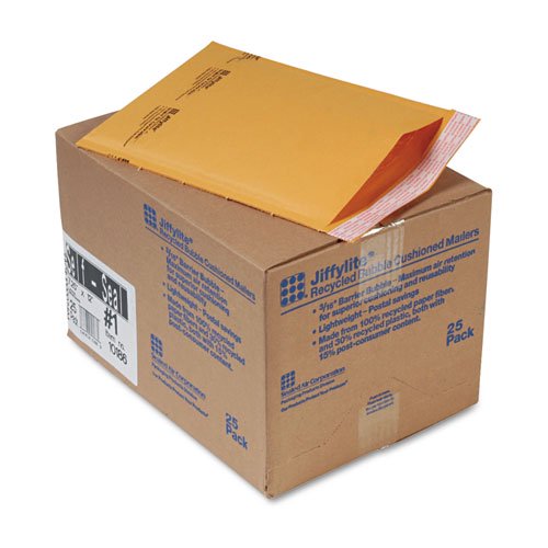 Sealed Air 10186 Jiffylite Self Seal Mailer, #1, 7 1/4 x 12, Golden Brown (Case of 25) (SEL10186)