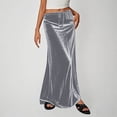 thumbnail image 2 of Kvture Ladies Fashion Women Solid Color Elastic Waist Drawstring Long Skirt Gray M, 2 of 6