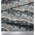 thumbnail image 3 of Soimoi Gray polyester Crepe Fabric Reindeer & Snowflakes Tree Print Fabric by the Yard 42 Inch Wide, 3 of 5