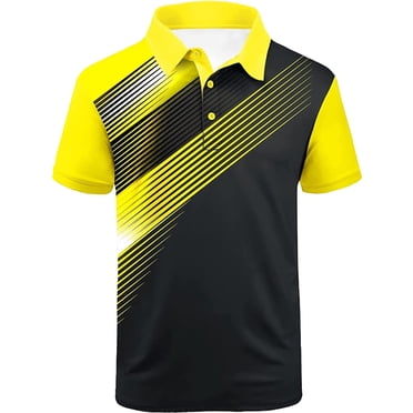 Adult Mens Polo T Shirts Short Sleeve Button Tee Shirts Loose Fit Black Golf Shirt for Man