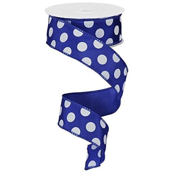Polka Dot Wired Edge Ribbon (1.5"" Royal Blue White) - 10 Yards : RG158625
