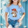 thumbnail image 2 of PMVFHDE T-Shirt Graphique à Manches Courtes Imprimé Lapin de Pâques pour Enfants, Col Rond, Décontracté, Printemps Été, Bleu Ciel, 8-9 Ans, 2 of 4