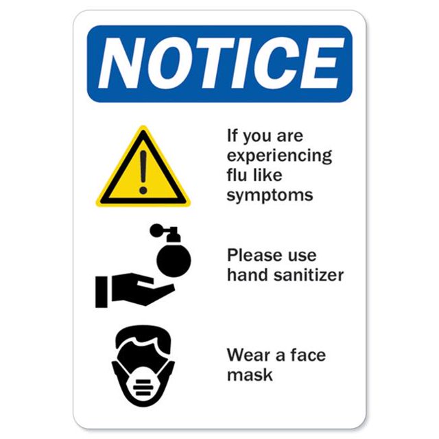 SignMission OS-NS-D-35-25575-10PK Panneau d'Avis OSHA - Symptômes de la Grippe