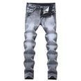 thumbnail image 1 of TIMIFIS Jean pour Homme Coupe Classique Régulière Jean en Coton Tendance Mode Micro Élastique Coupe Ajustée avec Cordon Élastique Petite Jambe Droite-Grayfall, 1 of 1