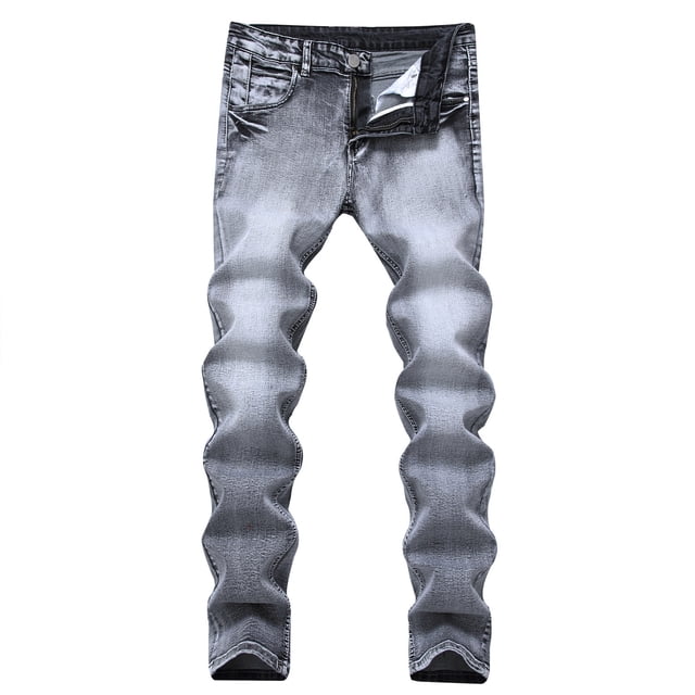 TIMIFIS Jean pour Homme Coupe Classique Régulière Jean en Coton Tendance Mode Micro Élastique Coupe Ajustée avec Cordon Élastique Petite Jambe Droite-Grayfall
